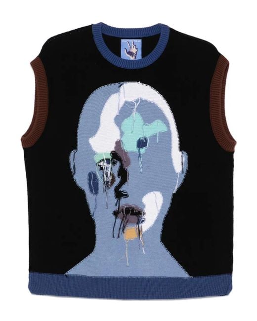 Kidsuper Black Reverse Knit Patchwork Face Vest for men
