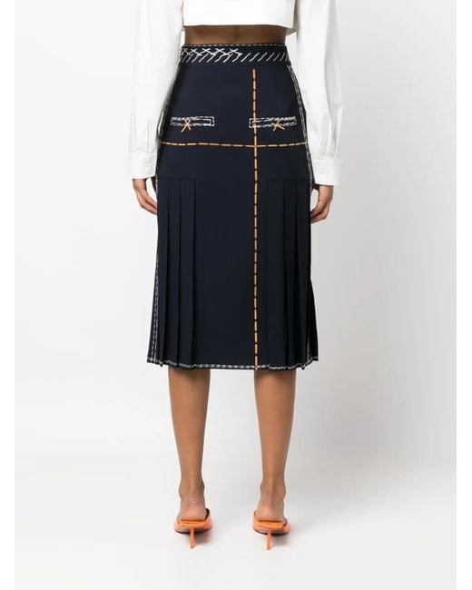 Moschino Blue Contrast-Stitching High-Rise Midi Skirt