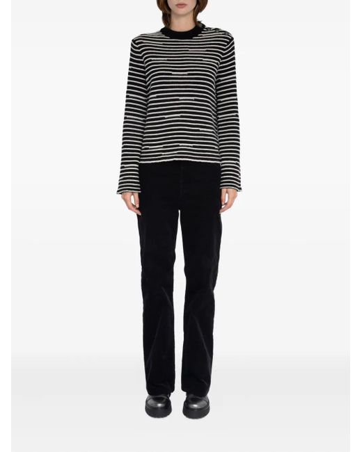 Zadig & Voltaire Black Spiky Striped Button-Detailed Sweater