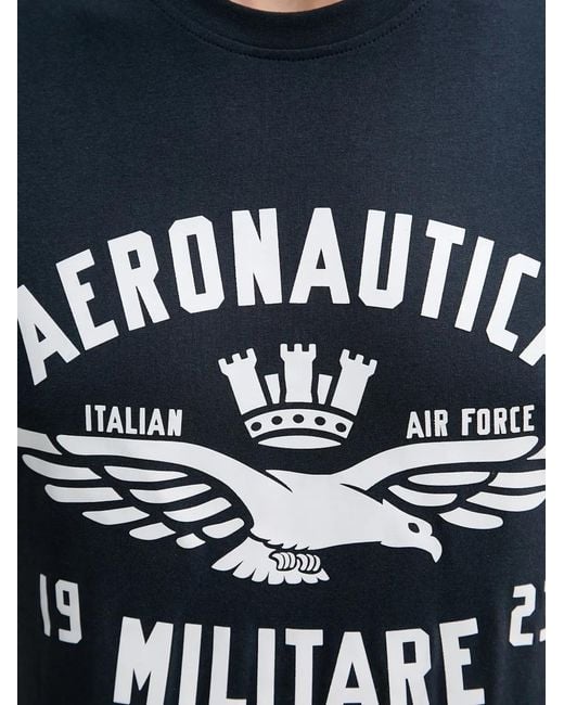 Aeronautica Militare Blue Logo-Print Crew-Neck T-Shirt for men