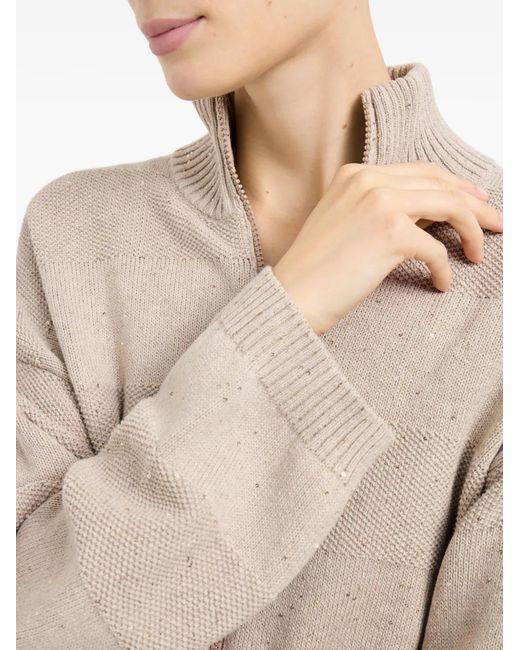 Brunello Cucinelli Natural Striped Zip Cardigan
