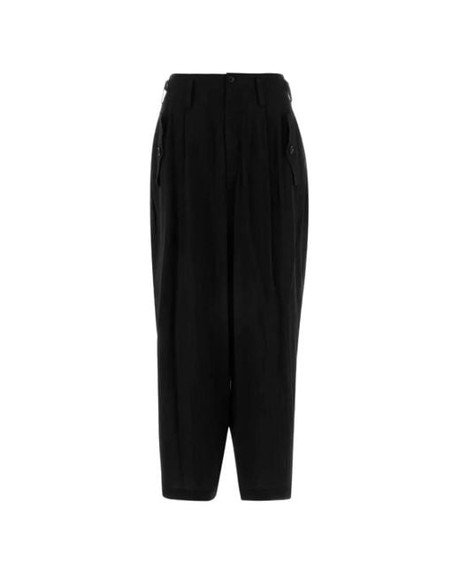Y's Yohji Yamamoto Black Pleated Wide-Leg Trousers