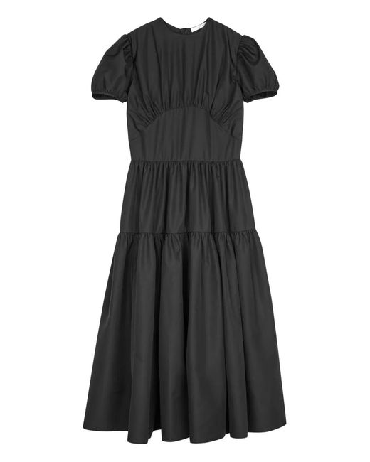 CECILIE BAHNSEN Black Cilia Gathered-Detail Midi Dress