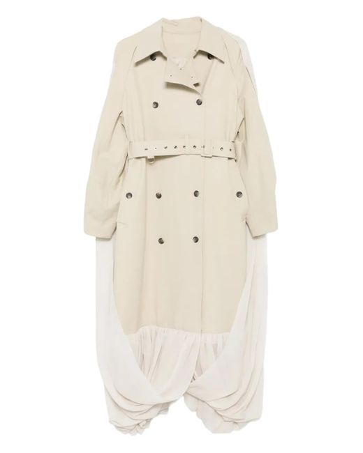 ROKH Natural Double-Breasted Ruffled Coat