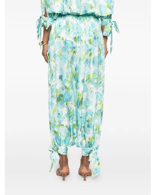 Chloé Green Floral-Print Pleated Trousers
