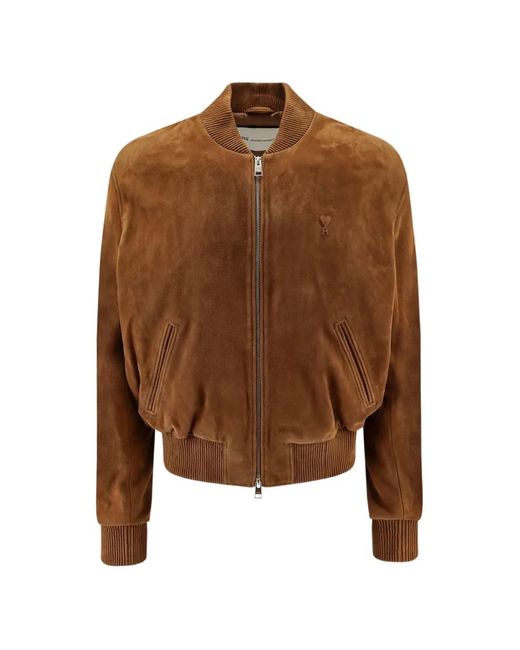 AMI Brown Ami De Coeur Suede Jacket for men