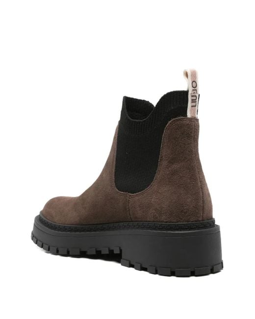 Liu Jo Brown Beatles Suede Elastic-Panel Boots