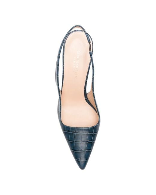 SERGIO MORETTI FIRENZE Blue Croc-Effect Slingback Pumps