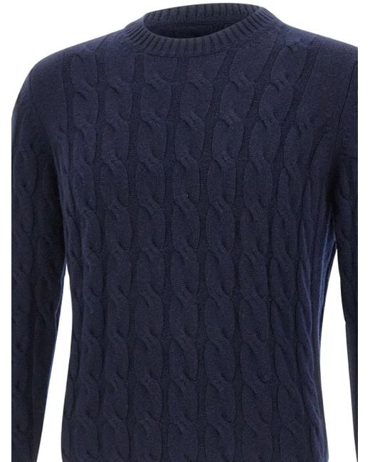Kangra Blue Cable Knit Crew-Neck Sweater for men
