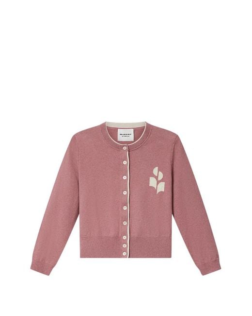 Isabel Marant Pink Lona Logo-Patch Button-Up Cardigan