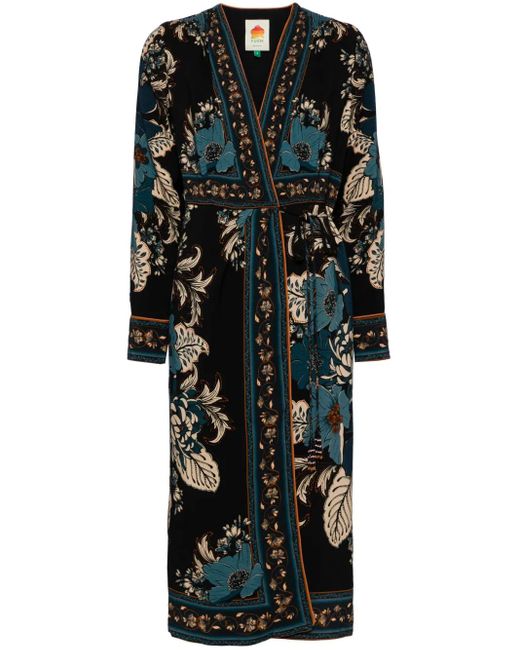 Vestido midi con diseño cruzado Farm Rio de color Black