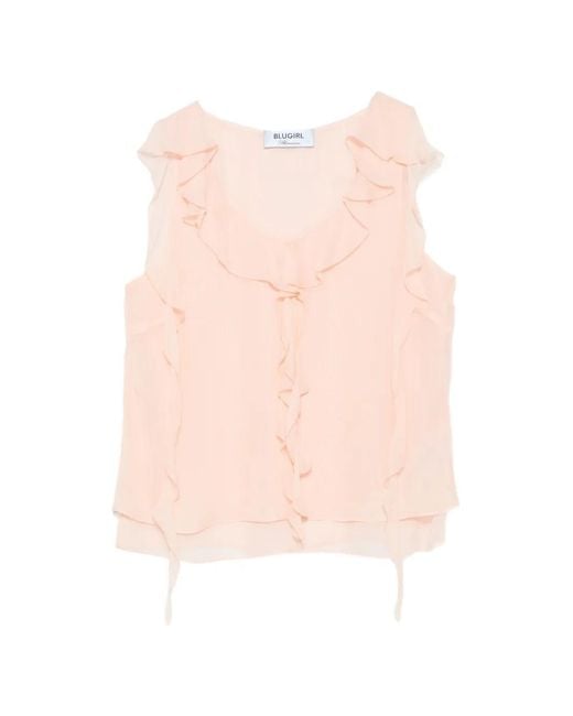 Blugirl Blumarine Pink Ruffled Tiered Blouse