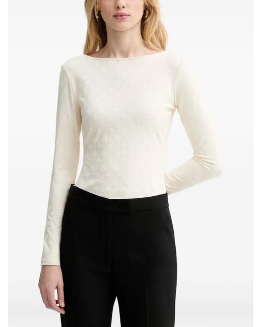 Guess White Patterned Long-Sleeved Top