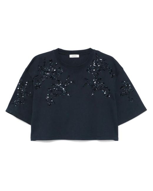 Sandro Blue Cotton-Blend Beaded Algarve T-Shirt