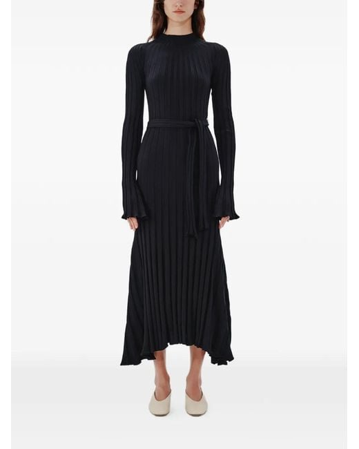 Another Tomorrow Blue Long Ribbed-Knit Flared Dress