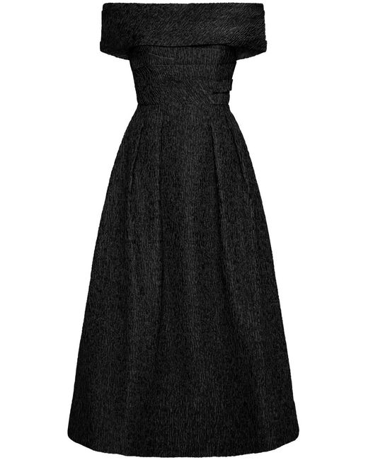 Rebecca Vallance Black Helene Textured Off-Shoulder Midi Dress