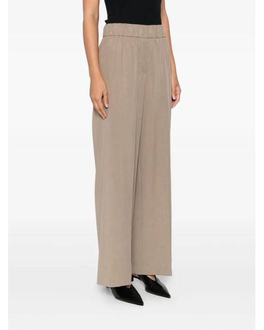 Peserico Natural Elastic-Waist Wide-Leg Trousers