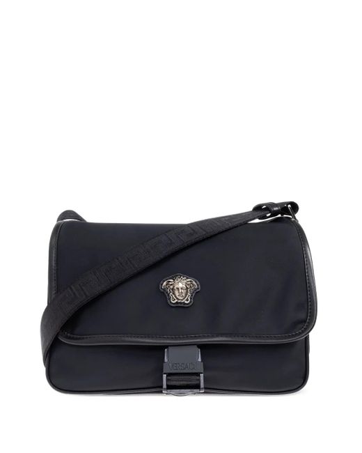 Versace Blue La Medusa Buckled Messenger Bag for men