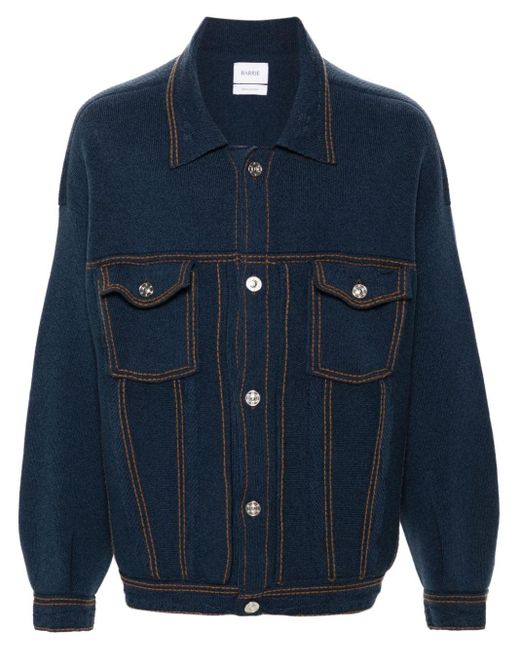 Barrie Blue Contrast-stitching Knitted Shirt Jacket for men