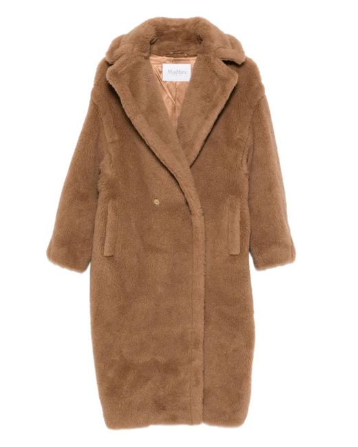 Max Mara Brown Doppelreihiger Mantel mit Teddy