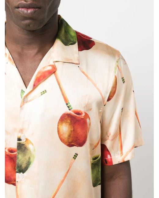 NAHMIAS Pink Apple-Motif Silk Shirt for men