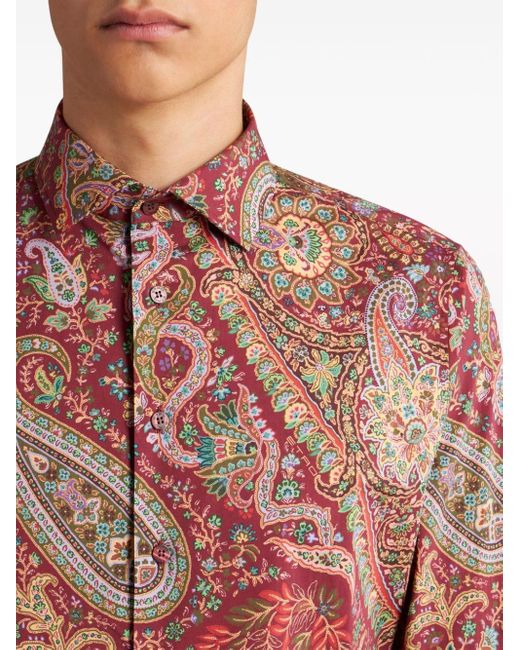 Etro Red Paisley-print Stretch-cotton Shirt for men