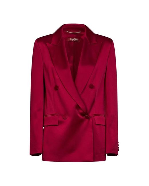 Max Mara Red Double-Breasted Satin Blazer