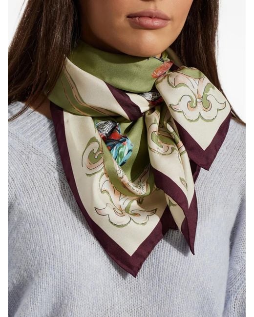 Moschino Green Mushroom-Print Silk Scarf