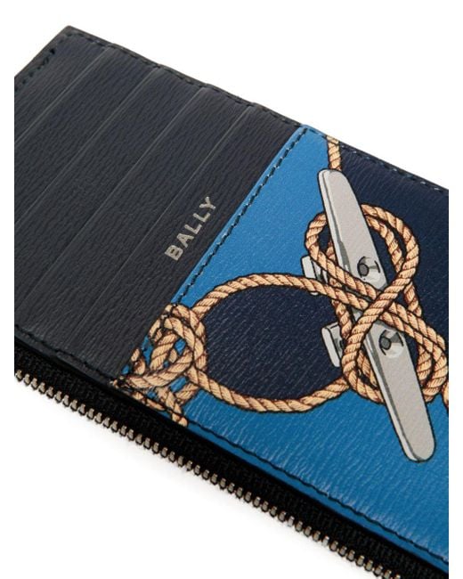 Bally Blue Rope-print Leather Cardholder for men