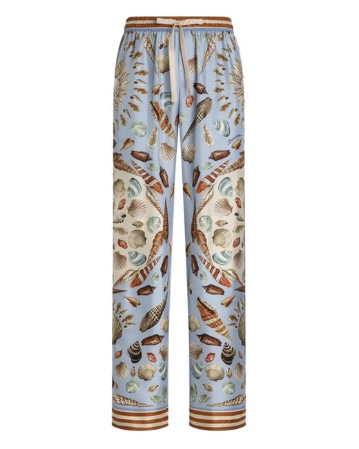 Dolce & Gabbana White Shell-Print Pajama Trousers for men