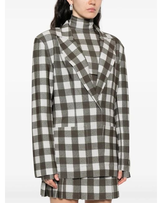 Norma Kamali Gray Checked Single-Breasted Blazer