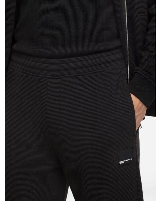 Karl Lagerfeld Black Waffle-Knit Track Pants for men