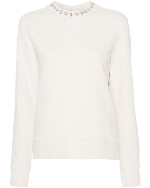 Golden Goose Deluxe Brand White Crewneck Sweatshirt With Crystals