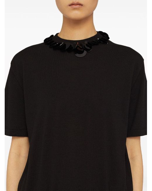 Jil Sander Black Sequin-collar Knitted Cotton T-shirt