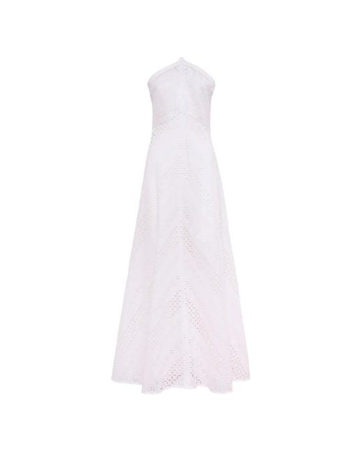 Loretta Caponi White Castiglione Broderie Cotton Midi Dress