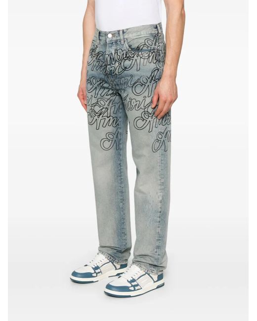 Amiri Blue Script-Print Jeans for men