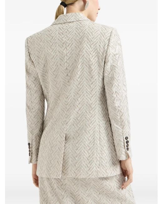 Brunello Cucinelli White Dazzling Maxi Chevron Embroidery Blazer