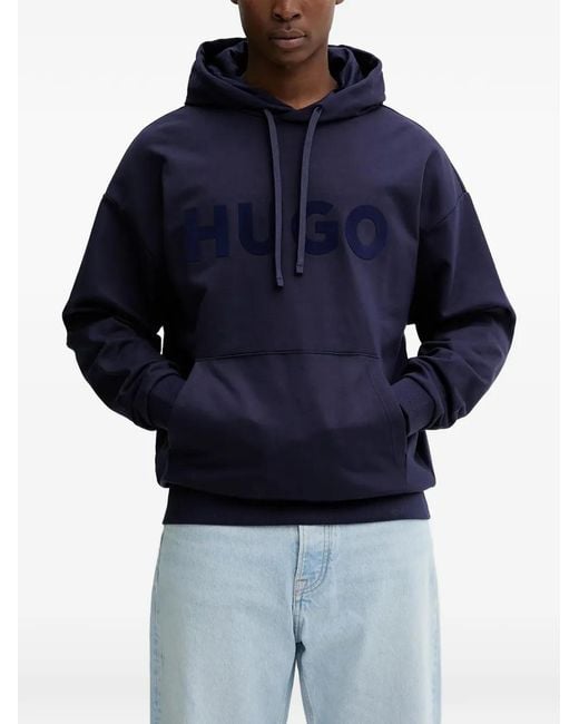 HUGO Blue Reflective Logo-Print Hoodie for men
