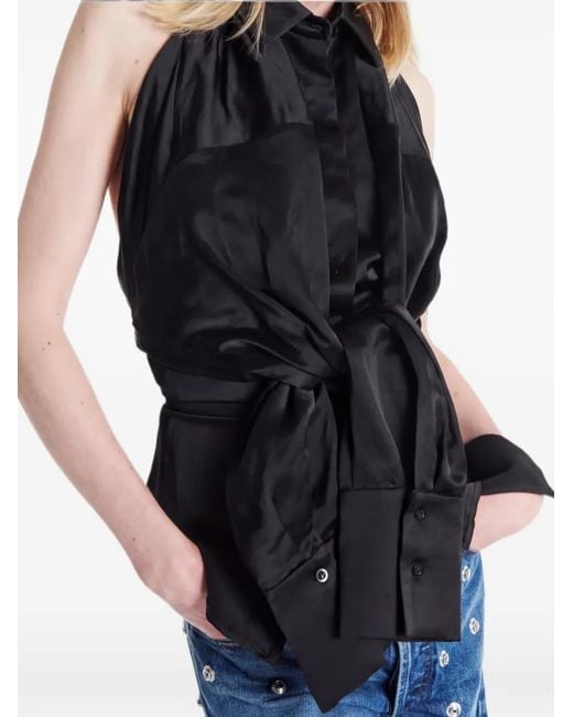 A.W.A.K.E. MODE Blue Halterneck Tie-Front Top