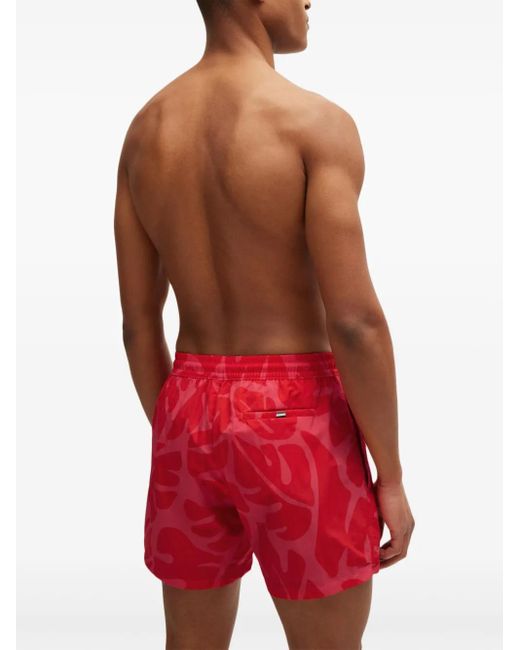 Boss Red Leaf-Print Swim Shorts for men