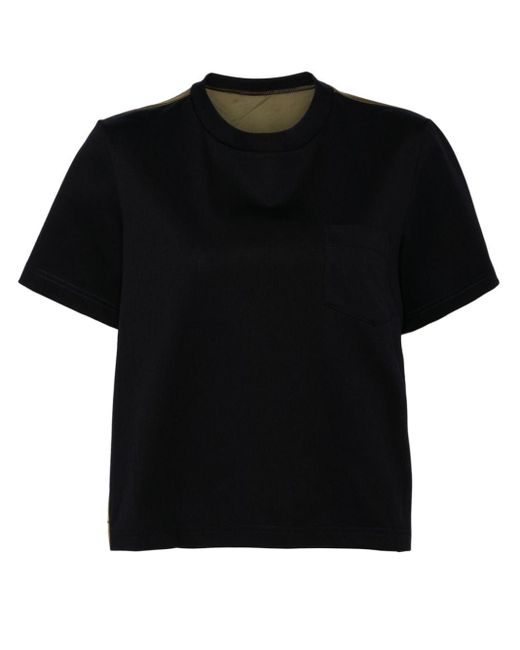 Sacai Black Panelled Crew-neck T-shirt