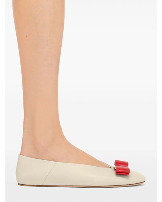 Ferragamo White Vara Bow Ballet Flat