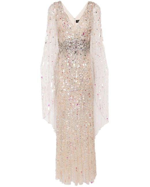 Jenny Packham Natural Honey Pie Sequin-embellished Cape Gown