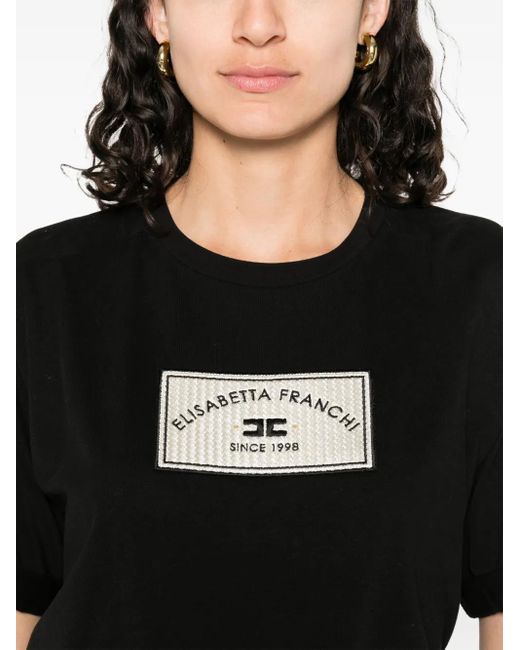 Tシャツ・カットソー ELISABETTA FRANCHI BLACK COTTON T-SHIRT Elisabetta Franchi - Logo cotton t-shirt black - The Corner