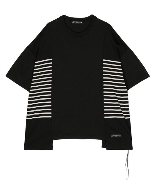 MASTERMIND WORLD Black Stripe-detail Cotton T-shirt for men
