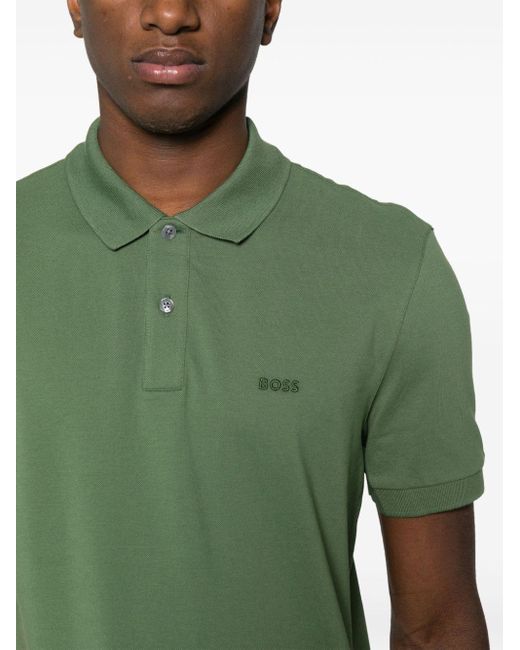 Polo con logo bordado Boss de hombre de color Green