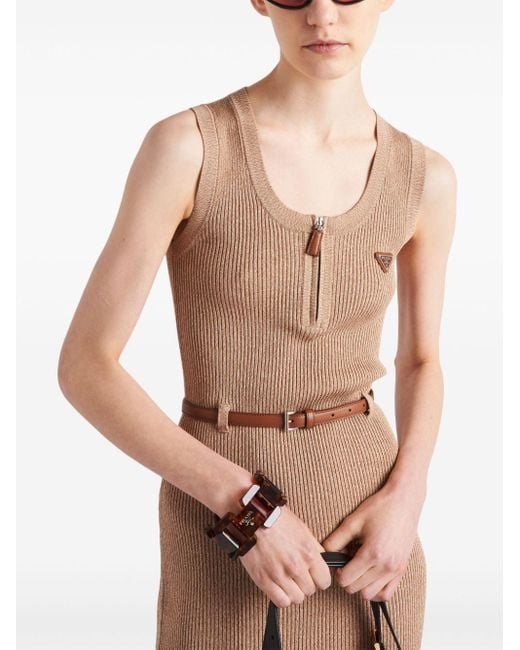 PRADA＊Ribbed knit cotton dress ノースリーブドレス＊送料込 Prada Ribbed Knit Cotton Dress - Khaki | Editorialist