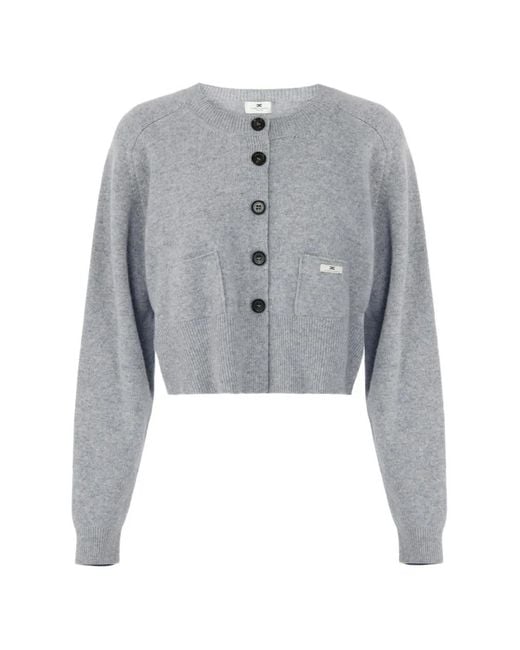 Elisabetta Franchi Gray Raglan-Sleeve Cropped Cardigan