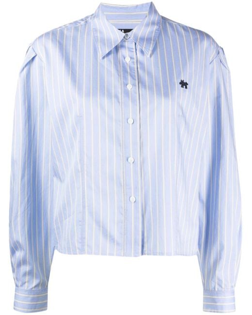 Bimba Y Lola Blue Pinstripe-pattern Cotton Cropped Shirt