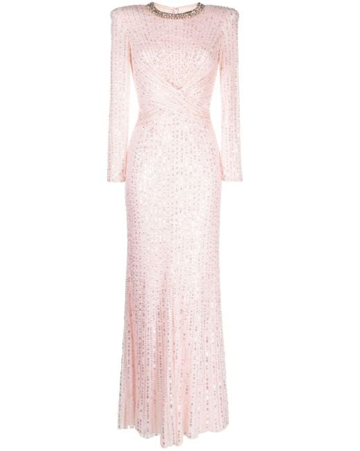 Jenny Packham Pink Macelline Sequin-Embellished Maxi Dress
